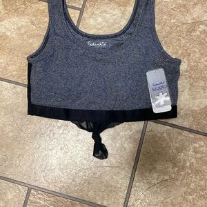 Splendid Small Gray and Black Ribbed Sports Bra NWT Wicking Athletic Activewear